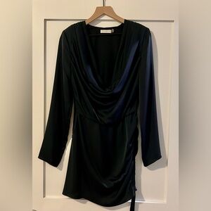 Ramy Brook Reeta Ruched Cowl Neck Long Sleeve Dress Black Size Medium